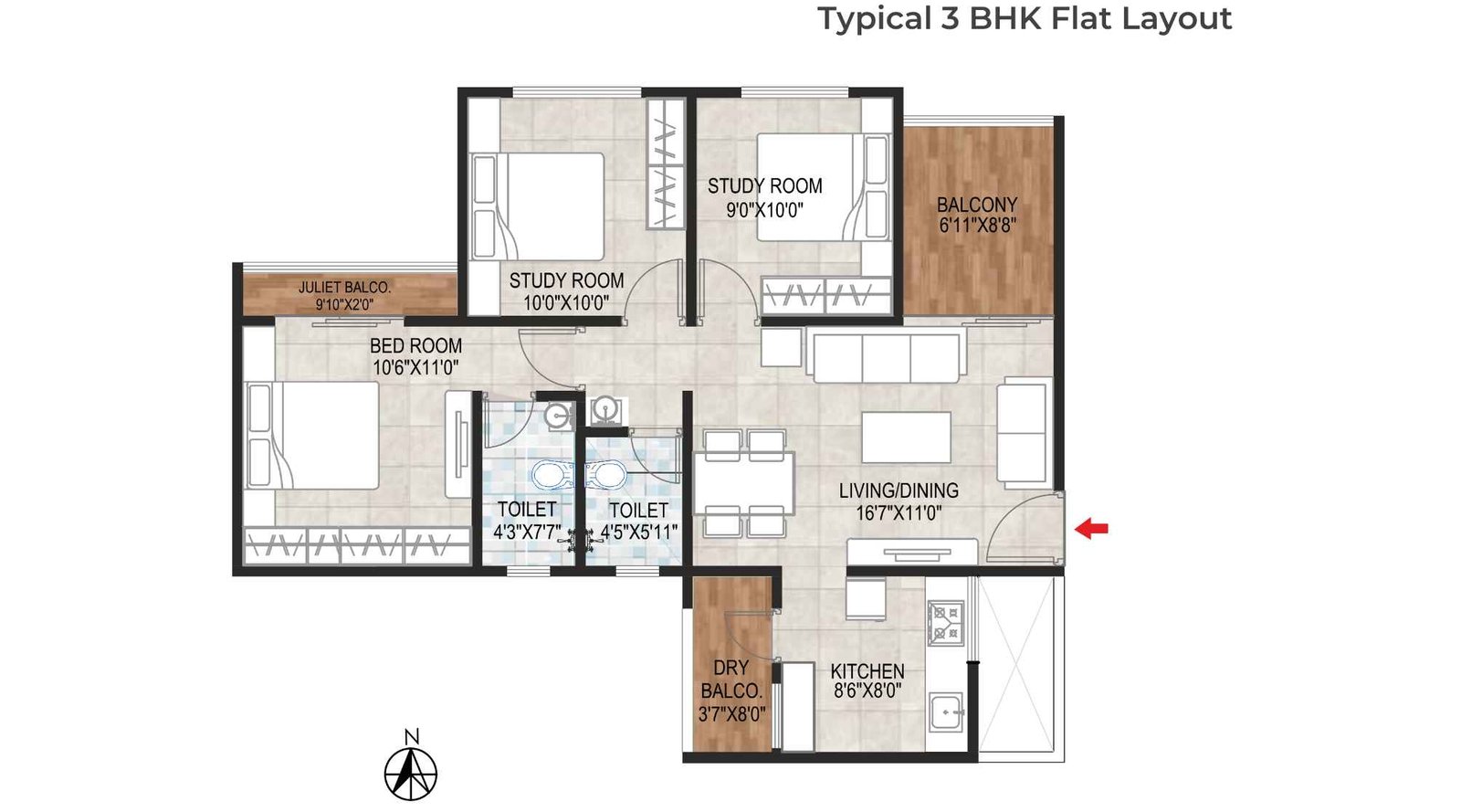 Silver-9-Floor-Plan-3-BHK-811-sqft-